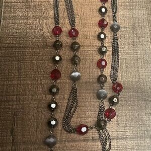 Express Elegant Red and Gray Beaded Necklace